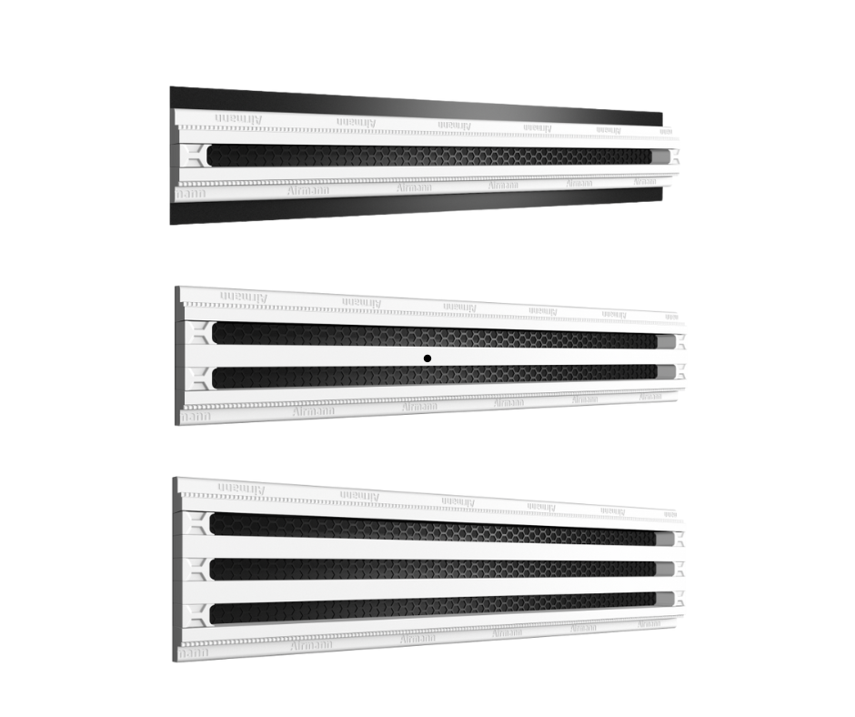 Gipsinis priglaistomas plyšinis vėdinimo difuzorius Airmann Line, 120 cm, su AUKŠTĮ TAUPANČIA pajungimo dėže