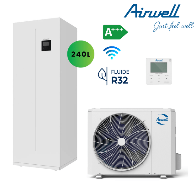 AIRWELL Wellea 14.50-13.50 kW šilumos siurblys oras-vanduo su 240l integruotu boileriu, ODMA-160T-09M22-25+AW-YHPSA14-H93 - Image 2