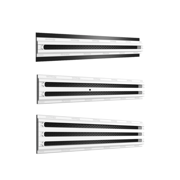 Gipsinis priglaistomas plyšinis vėdinimo difuzorius Airmann Line, 120 cm, su AUKŠTĮ TAUPANČIA pajungimo dėže