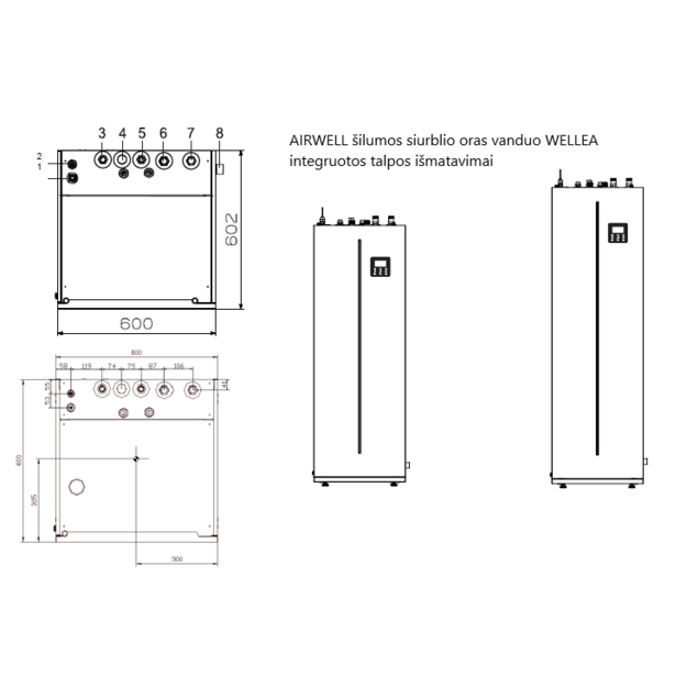 AIRWELL Wellea 8.30-8.40 kW šilumos siurblys oras-vanduo su 190l integruotu boileriu, ODMA-100T-09M22-19+AW-YHPSA08-H91 - Image 7