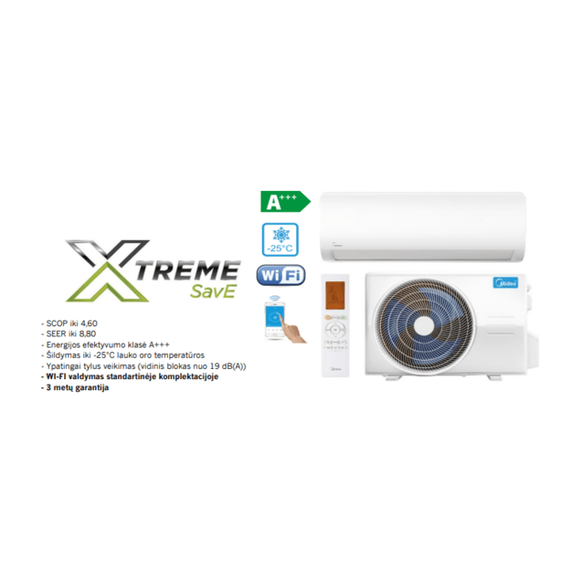 Midea XTREME SAVE sieninio šilumos siurblio oras oras 5.3/5.62 kW komplektas - Image 7
