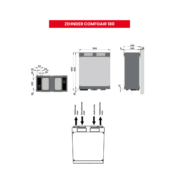 Entalpinis rekuperatorius Zehnder ComfoAir 180 su pultu ir adapteriais – 6