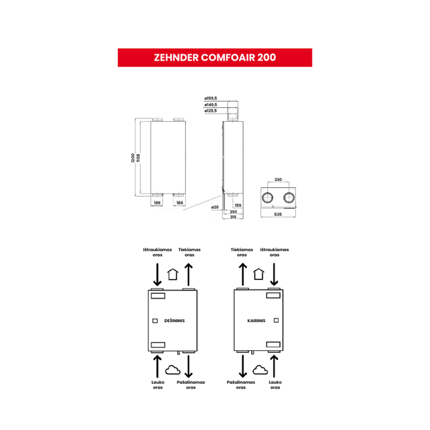 Entalpinis rekuperatorius Zehnder ComfoAir 200 – 4