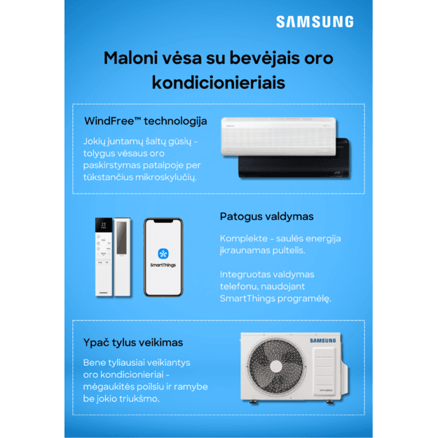 SAMSUNG BEVĖJĖS Windfree™ S2 vienkryptės kasetės tipo 2.6/2.9 kW oro kondicionieriaus Multi split vidinis blokas – 11