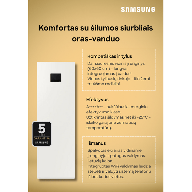 SAMSUNG oras–vanduo 12.5/12.5 kW SPLIT šilumos siurblys su 200 l talpa, WIFI, trifazis - Image 12